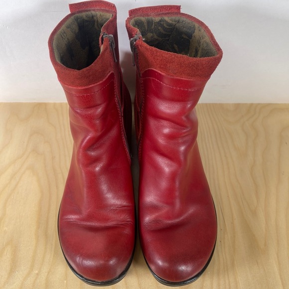 FLY London Red Leather Suede Ankle Boots Buckle Accent Women's Size 38 - Picture 6 of 13